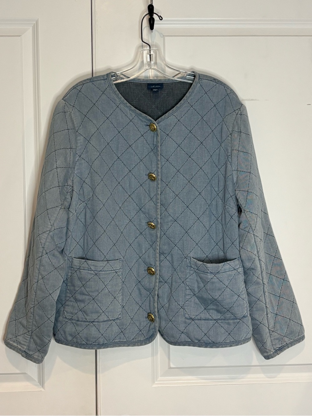 J. Jill Denim Diamond Quilted Light Wash Collarless Jacket XL
